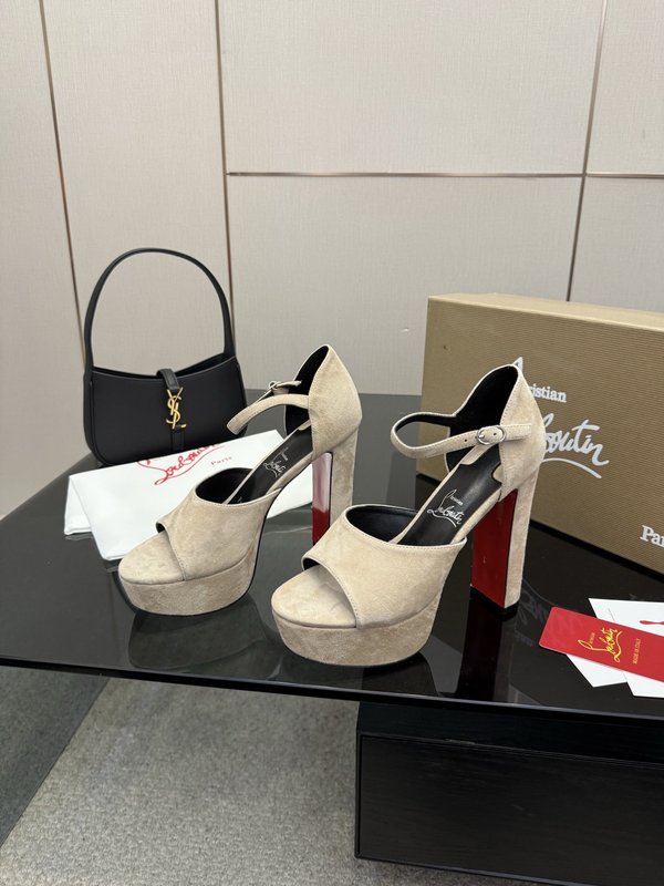 루이비통 스웨이드 레드솔 스트랩 하이힐 001-172704
