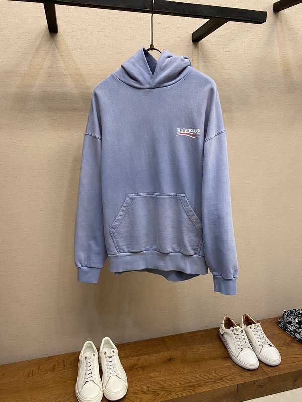 발렌시아가 워싱 블루 로고 후드 티셔츠 001-173275