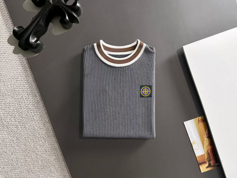 스톤아일랜드 남성 컬러블록 니트 반팔 티셔츠 001-173661