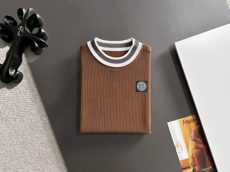 스톤아일랜드 남성 컬러블록 니트 반팔 티셔츠 001-173664
