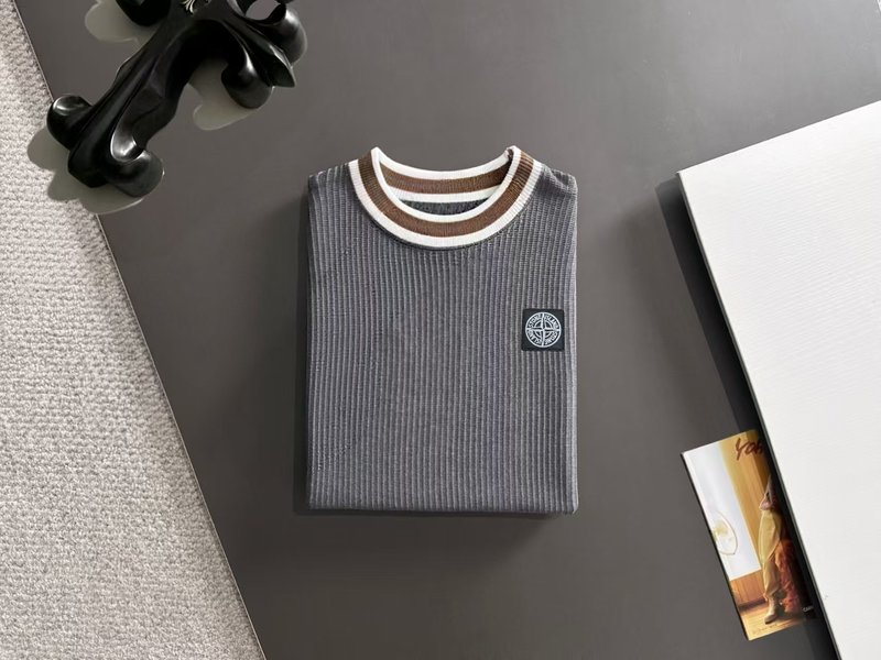 스톤아일랜드 남성 컬러블록 니트 반팔 티셔츠 001-173665