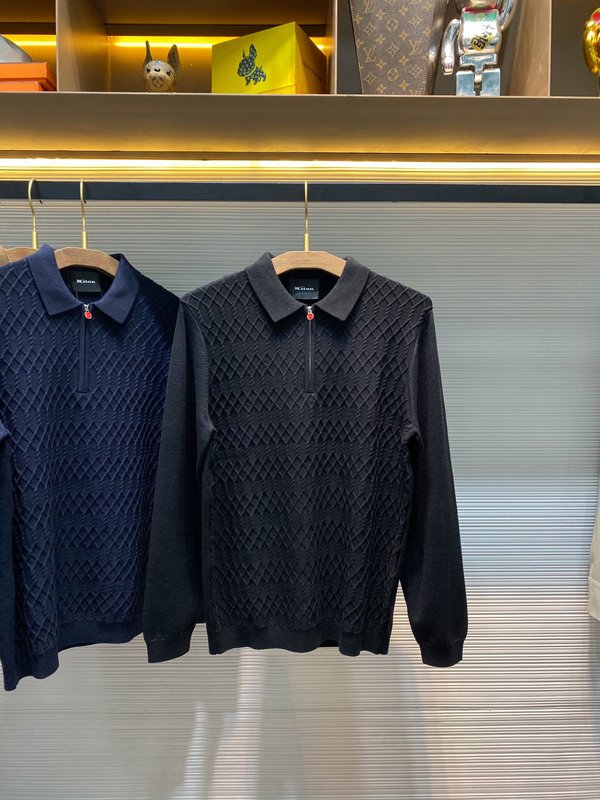 Kiton 남성 울 텐셀 혼방 니트 폴로 셔츠 001-173842