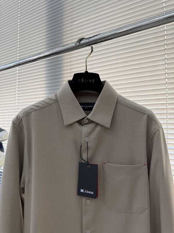 Kiton 남성 텐셀 코튼 라펠 긴팔 셔츠 001-173848