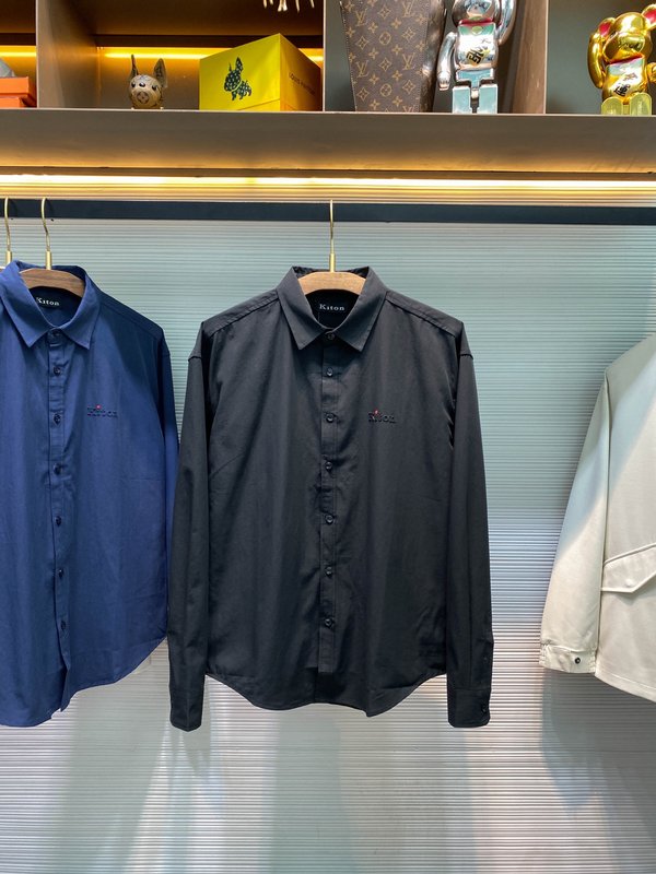 Kiton 고밀도 사면 코튼 라펠 긴팔 셔츠 001-173862