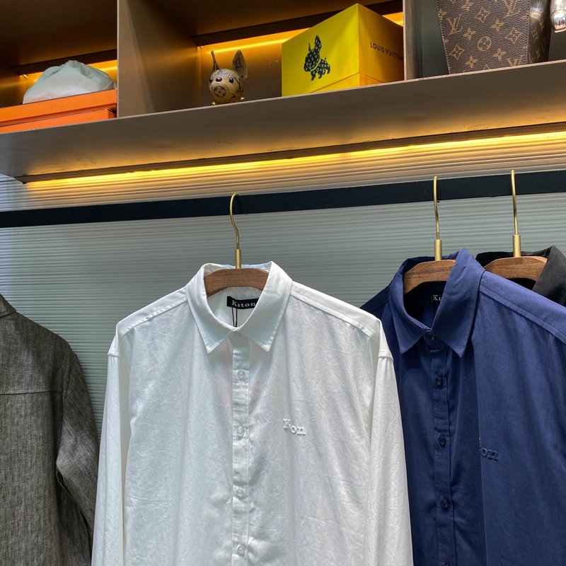 Kiton 고밀도 사면 코튼 라펠 긴팔 셔츠 001-173862