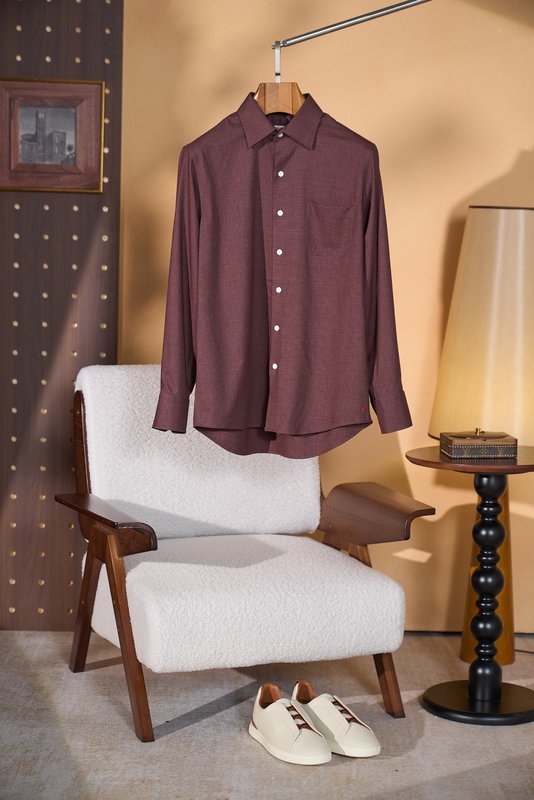 Kiton 울 천사격 긴팔 셔츠 001-173896