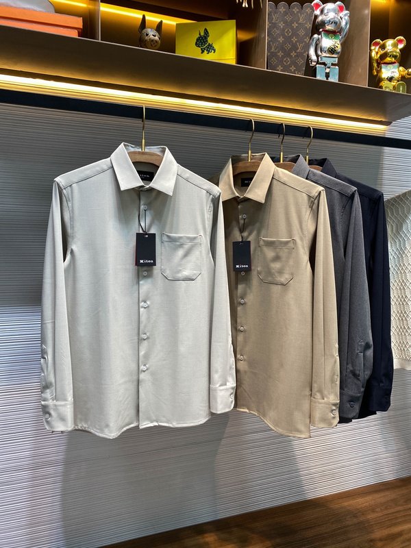 Kiton 남성 텐셀 코튼 라펠 긴팔 셔츠 001-173952