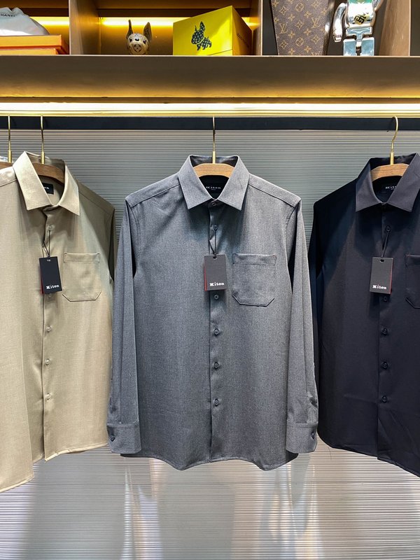 Kiton 남성 텐셀 코튼 라펠 긴팔 셔츠 001-173952
