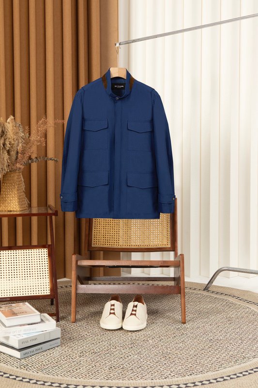 Kiton 스탠드 칼라 웨이스트 조임 트렌치 재킷 001-174028