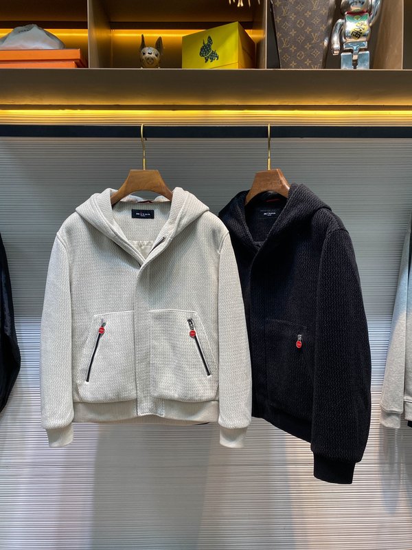 Kiton 가을 겨울 웨이브 텍스처 울 후드 자켓 001-174039