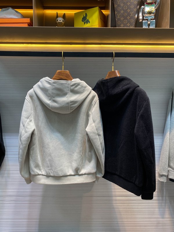 Kiton 가을 겨울 웨이브 텍스처 울 후드 자켓 001-174039