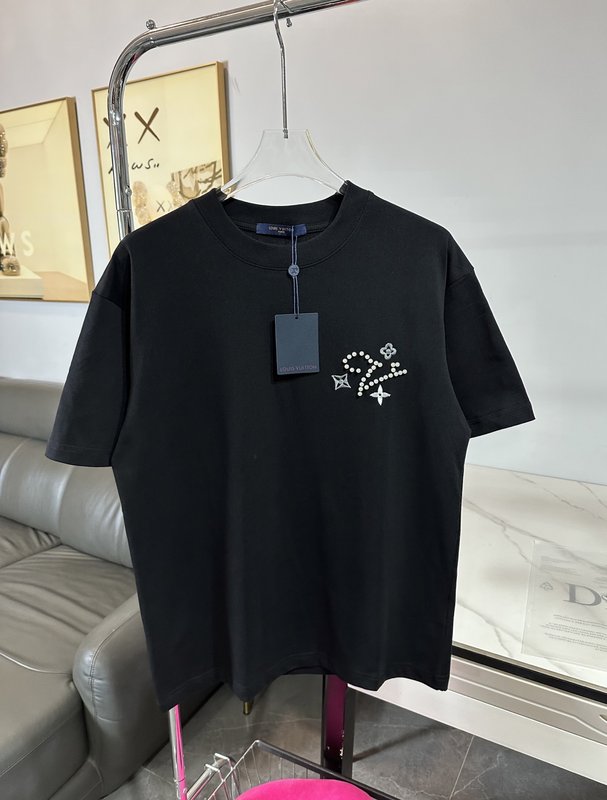루이비통 진주 로고 자수 면 반팔 티셔츠 001-174454