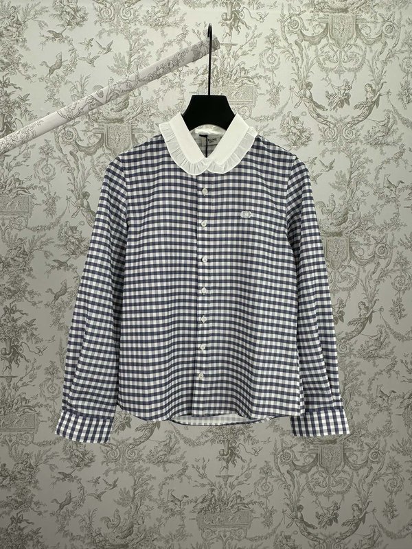 셀린 클래식 컬러 블록 러플 칼라 자수 셔츠 001-174578