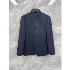 로로피아나 남성 울 블레이저 가죽 칼라 디자인 001-175352
