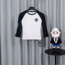 크롬하츠 여성용 블랙 화이트 스테레오 프린트 반팔 티셔 001-176147