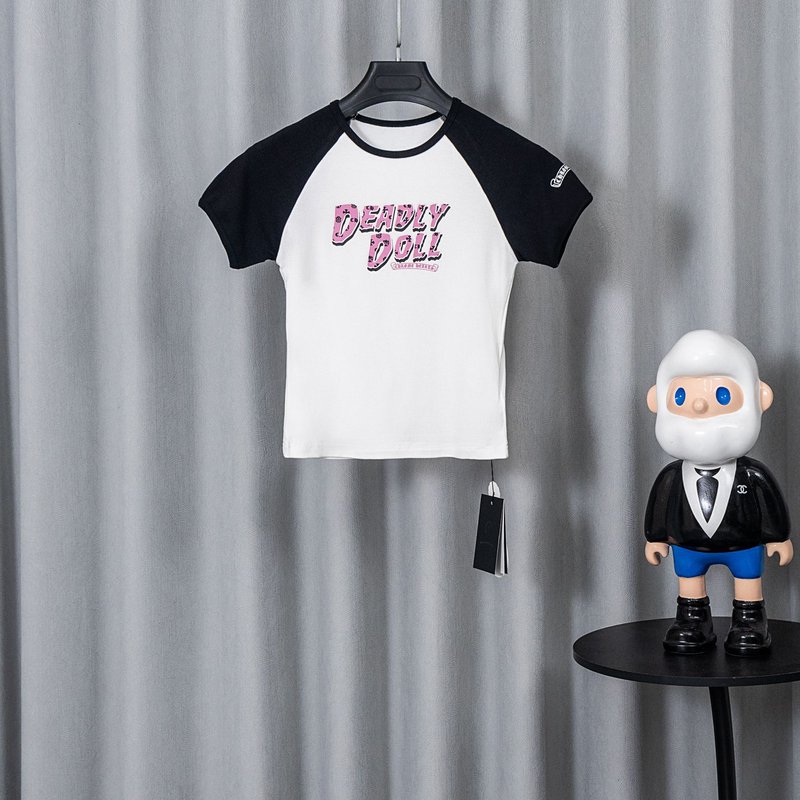 크롬하츠 여성용 화이트 블랙 프린트 티셔츠 001-176149