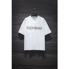 YSL 라인스톤 로고 프린트 오버사이즈 티셔츠 001-176187