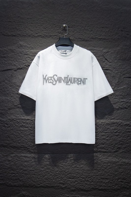 YSL 라인스톤 로고 프린트 오버사이즈 티셔츠 001-176187