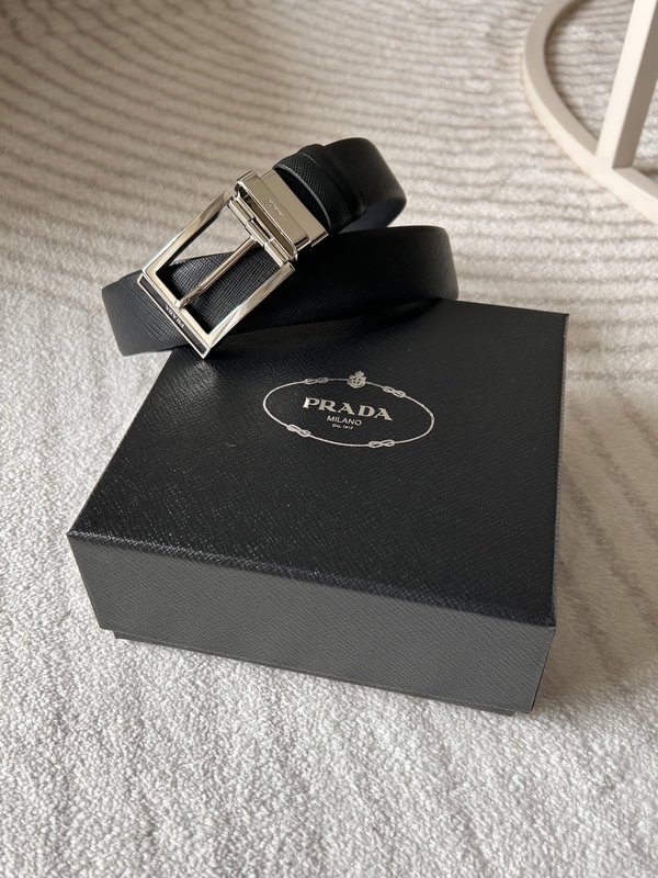 프라다 남성용 양면 블랙 가죽 벨트 3.4cm 폭 001-176774