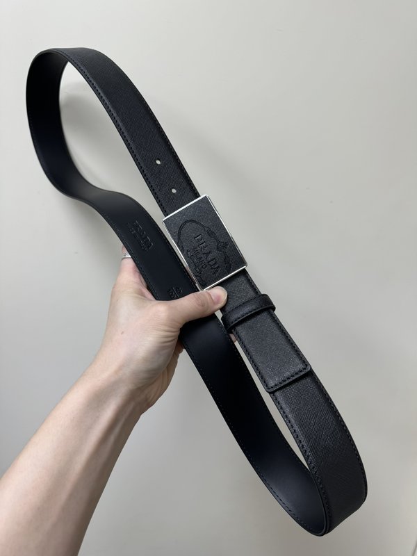 프라다 3.4cm 크로스그레인 블랙 벨트 001-176776