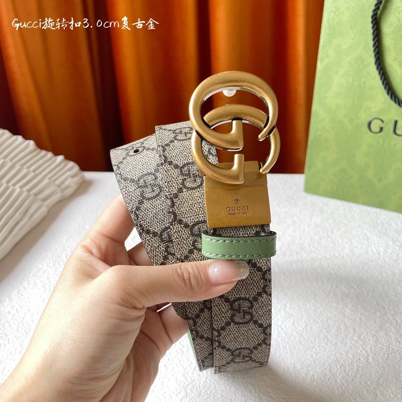 Gucci 양면 벨트 베이지 PVC 연그린 레더 3cm 001-176961