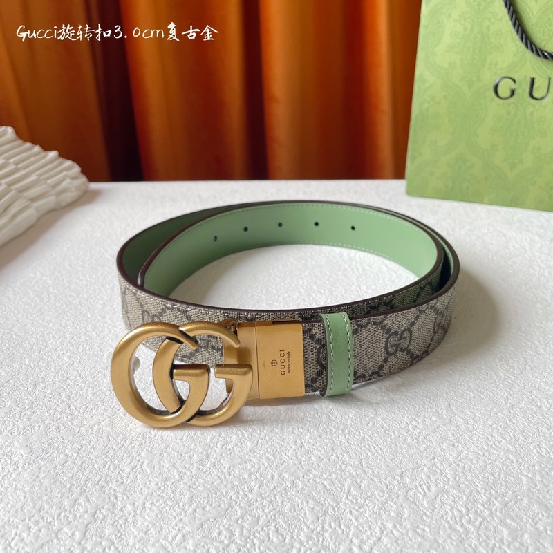 Gucci 양면 벨트 베이지 PVC 연그린 레더 3cm 001-176961