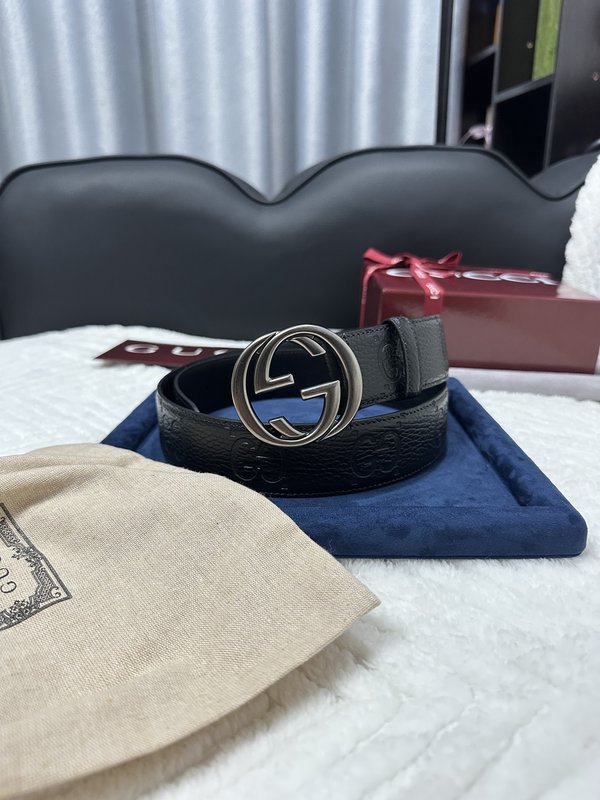 구찌 블랙 리치 그레인 더블 G 버클 벨트 4cm 001-176966