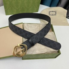 구찌 GG 캔버스 벨트 블랙 레더 트림 001-176978