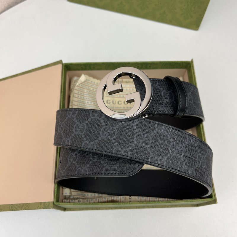 구찌 GG Supreme 블랙 캔버스 벨트 더블 G 001-177002