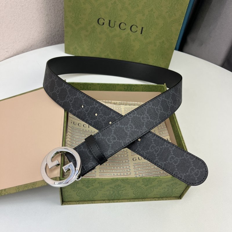 구찌 GG Supreme 블랙 캔버스 벨트 더블 G 001-177002