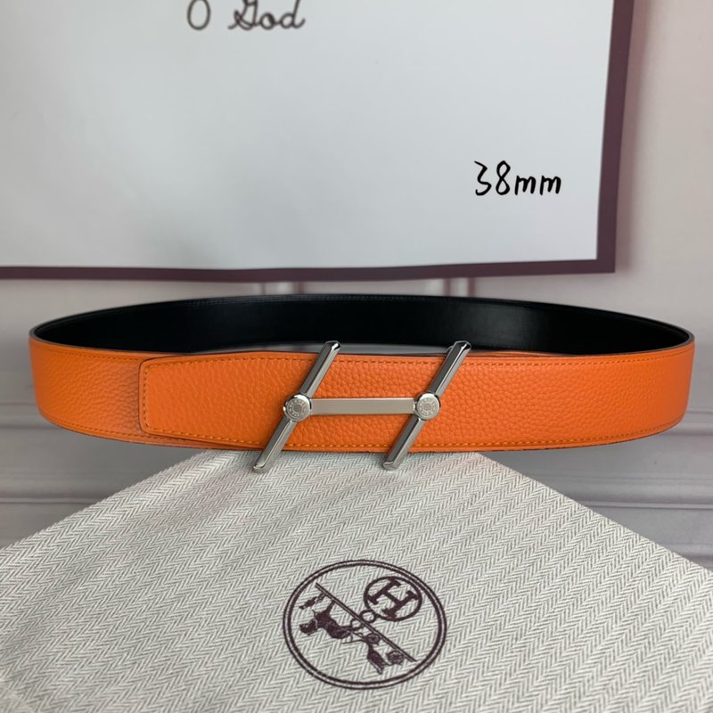 에르메스 양면 H 버클 벨트 38mm 오렌지 블랙 001-177157