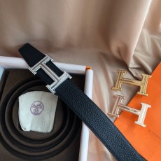 에르메스 남성용 양면 가죽 벨트 38mm 스틸 버클 001-177179