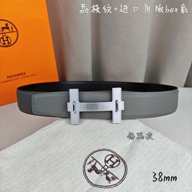 에르메스 양면 소 가죽 벨트 38mm 브러쉬 버클 001-177199