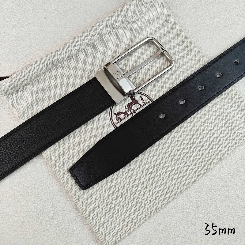 에르메스 블랙 리치 그레인 핀 버클 벨트 35mm 001-177212