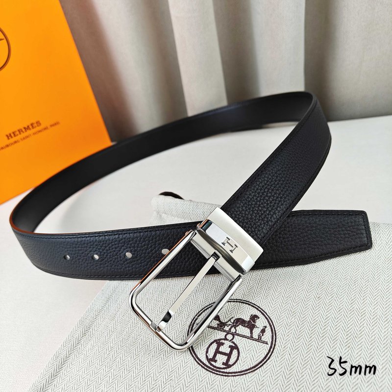 에르메스 블랙 리치 그레인 핀 버클 벨트 35mm 001-177212