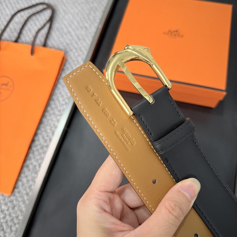에르메스 박스/토고 소고기 양면 벨트 32mm 팔라듐 001-177313