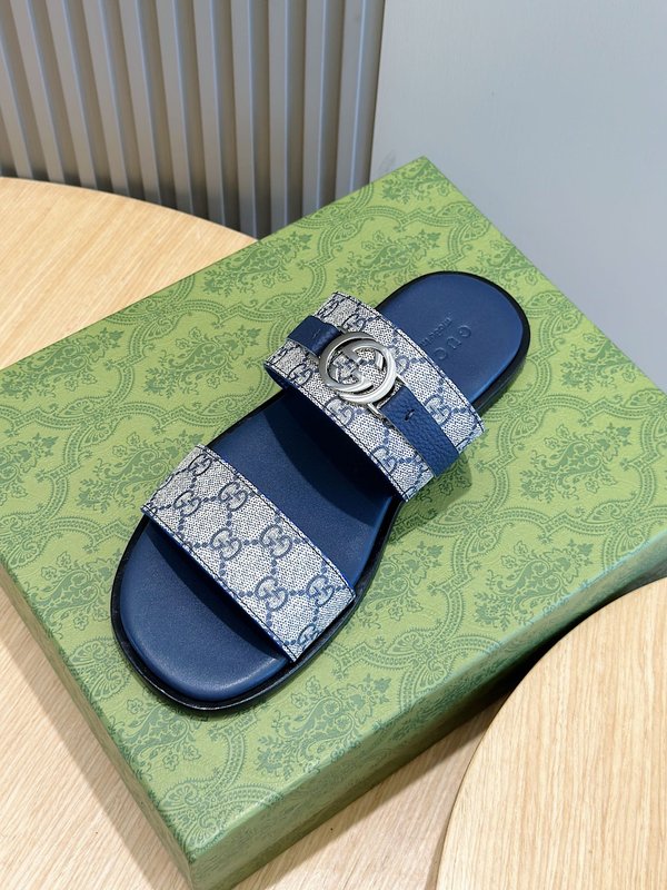 Gucci Lido 남성 더블 G 가죽 슬리퍼 001-180150