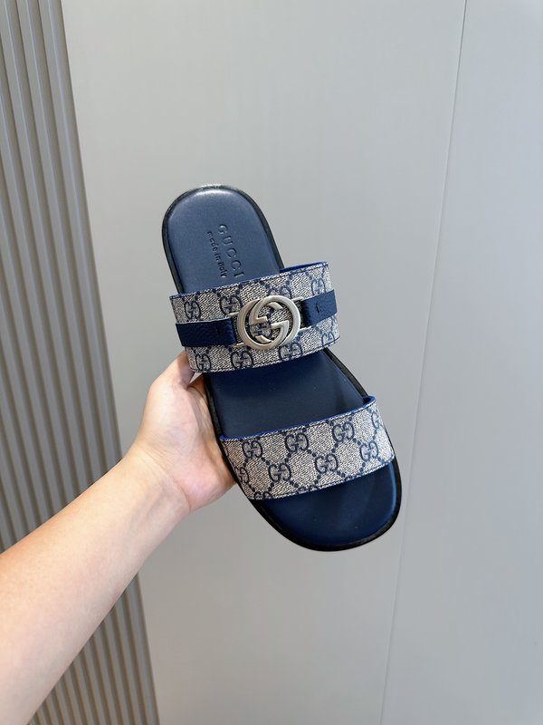 Gucci Lido 남성 더블 G 가죽 슬리퍼 001-180150