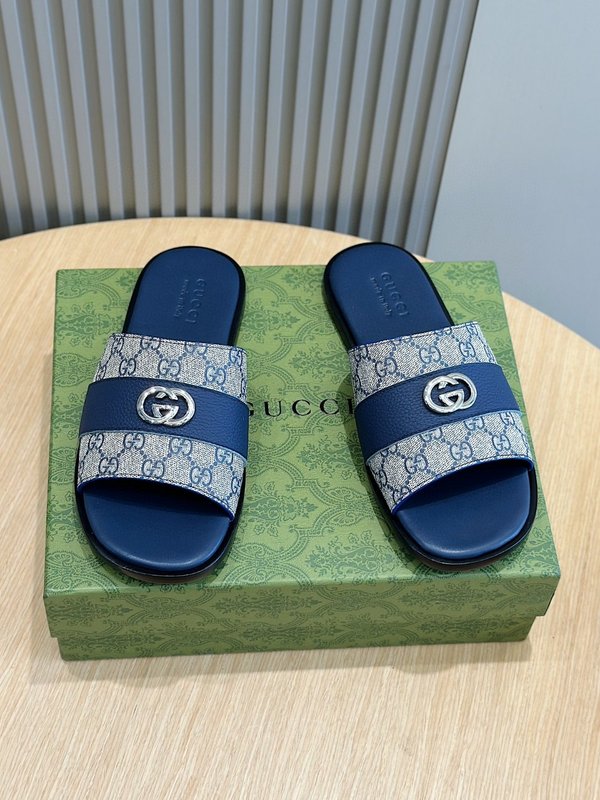 Gucci Lido 남성 더블 G 레더 슬리퍼 001-180242
