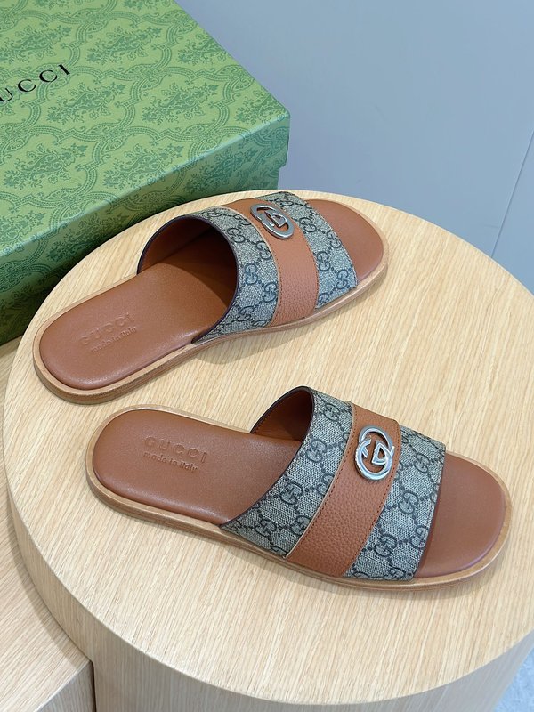 Gucci Lido 남성 더블 G 레더 슬리퍼 001-180242
