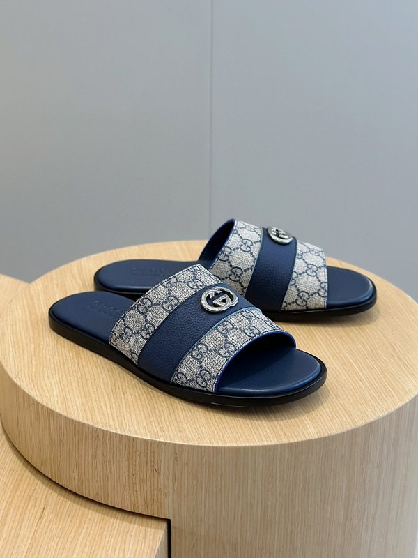 Gucci Lido 남성 더블 G 레더 슬리퍼 001-180242