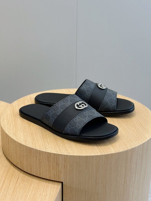 Gucci Lido 남성 더블 G 레더 슬리퍼 001-180242