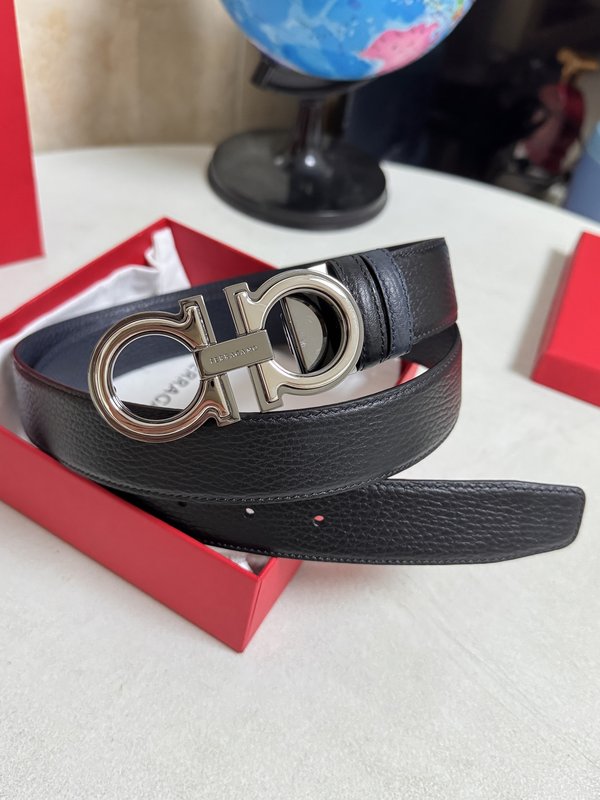 페라가모 남성 소 가죽 더블 버클 벨트 3.5cm 001-181152