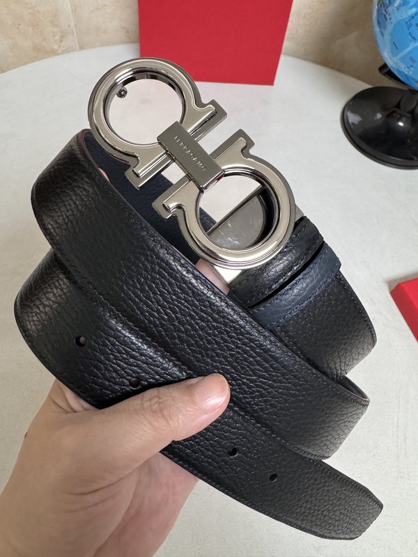 페라가모 남성 소 가죽 더블 버클 벨트 3.5cm 001-181152