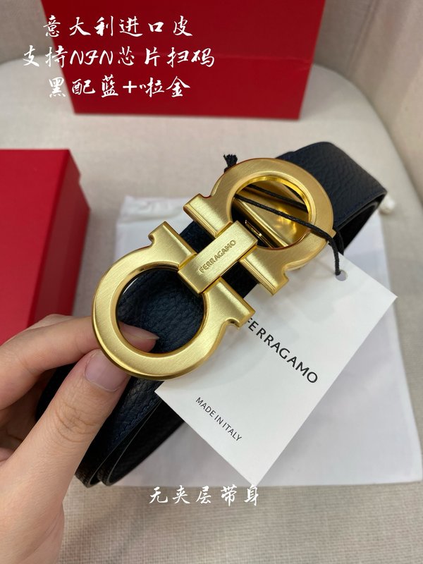페라가모 골드 버클 블랙 벨트 3.5cm 폭 001-181158
