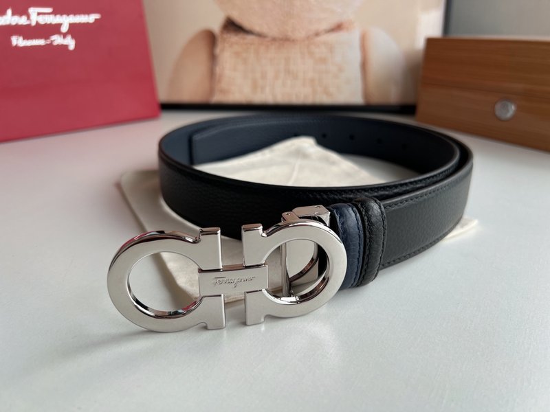 페라가모 남성 3.5cm 순동 버클 소 가죽 벨트 001-181200