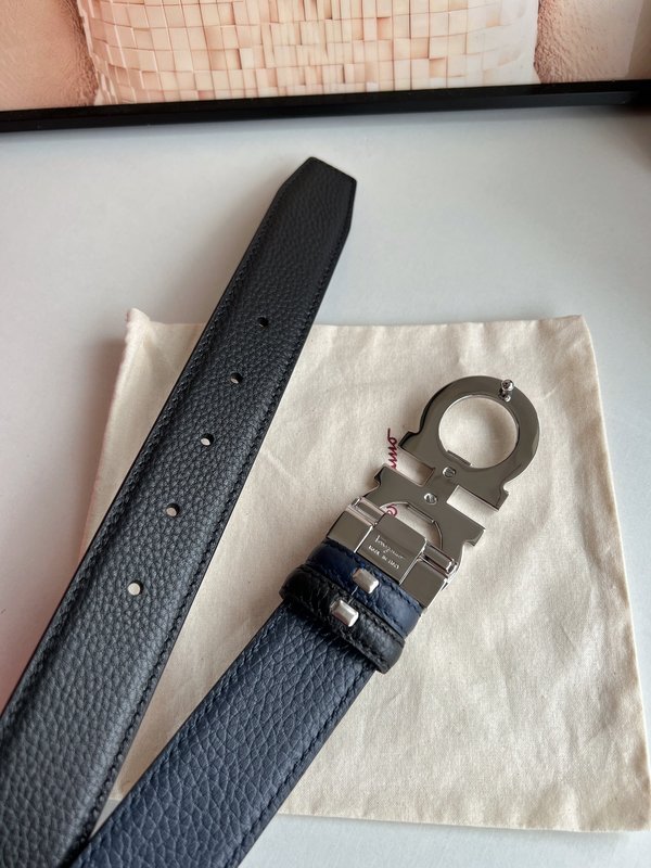 페라가모 남성 3.5cm 순동 버클 소 가죽 벨트 001-181200