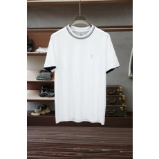 브루넬로 쿠치넬리 남성 자수 가짜 두 조각 라운드 티셔 001-181616