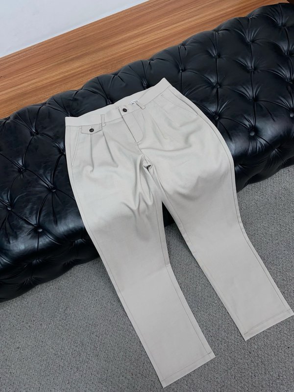 패션 캐주얼 정장 바지 린넨 코튼 소재 로고 장식 001-181793
