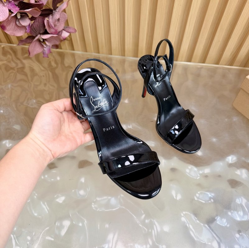 메탈 힐 장미 장식 레드솔 하이힐 샌들 001-182481